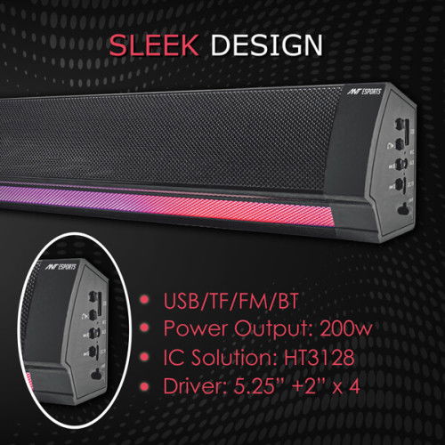 Ant Esports SBW200 2.1 Bluetooth RGB Gaming Soundbar with Subwoofer