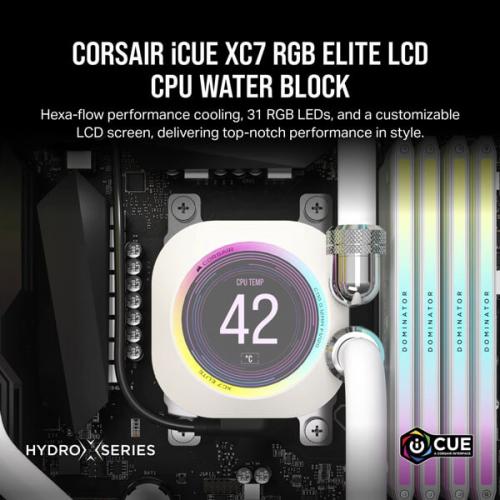 CORSAIR iCUE XC7 RGB ELITE LCD CPU Water Block (1700/AM5) – White