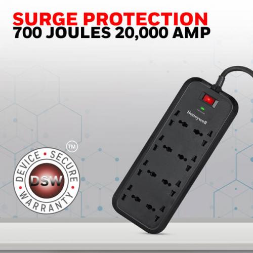 Honeywell 8 Socket 2 Meter Surge Protector (Black)