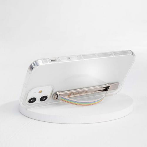 SleekStrip Phone Stand and Grip - Chrome Base with Light Rainbow Strip