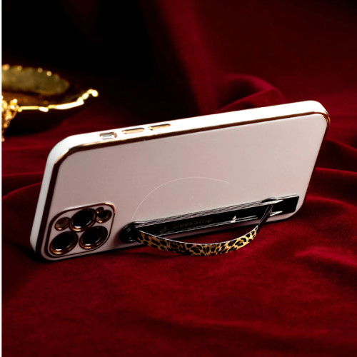 SleekStrip Phone Stand and Grip - Shinny Gunmetal Base With Cheetah Strip