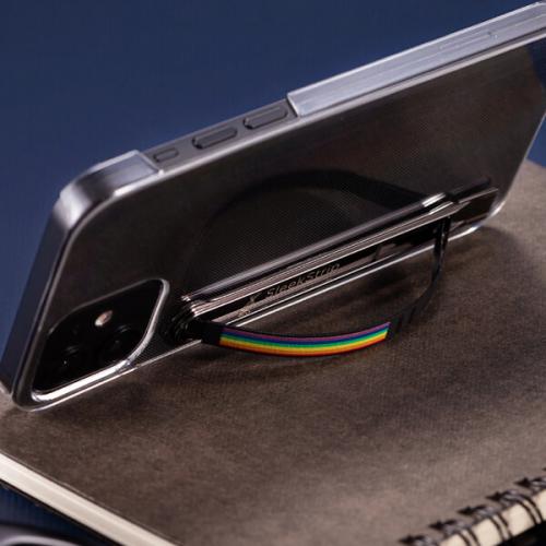 SleekStrip Phone Stand and Grip - Gunmetal Base with Rainbow Strip