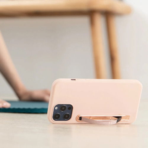 SleekStrip Phone Stand and Grip - Rose Gold Base with Coral Braid Strip