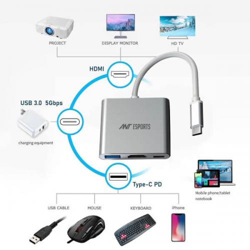 Ant Esports AEC310 Type-C 3 in 1 Adapter