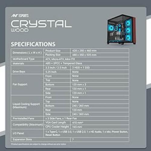 Ant Esports Crystal Wood ARGB (ATX) Mid Tower Cabinet (Black)