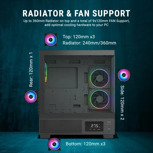 Ant Esports Crystal X3 LCD ARGB ATX Mid Tower Case