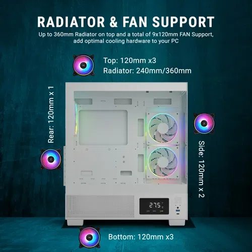 Ant Esports Crystal X3 LCD ARGB ATX Mid Tower White Case