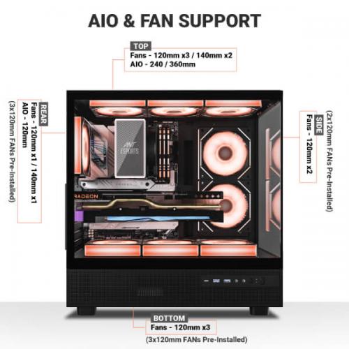 Ant Esports Crystal X6 ARGB (ATX) Mid Tower Cabinet (Black)