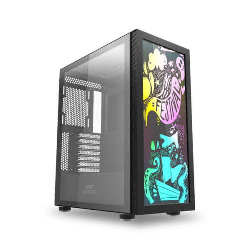 Ant Esports Graffiti (ATX) Cabinet with Custom Front Panel Design (Black)