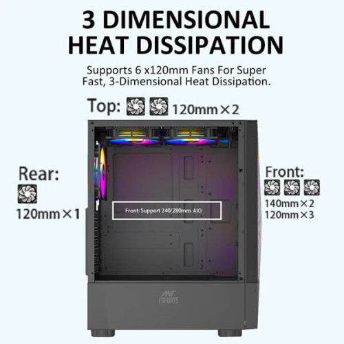 Ant Esports ICE-100 Auto RGB (ATX) Mid Tower Cabinet With 3 Pre-Installed Fan (Black)