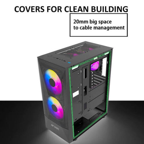 Ant Esports ICE-100 Auto RGB (ATX) Mid Tower Cabinet With 3 Pre-Installed Fan (Black)