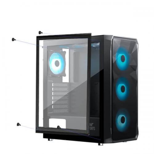 Ant Esports ICE-112 Auto RGB (ATX) Mid Tower Cabinet (Black)