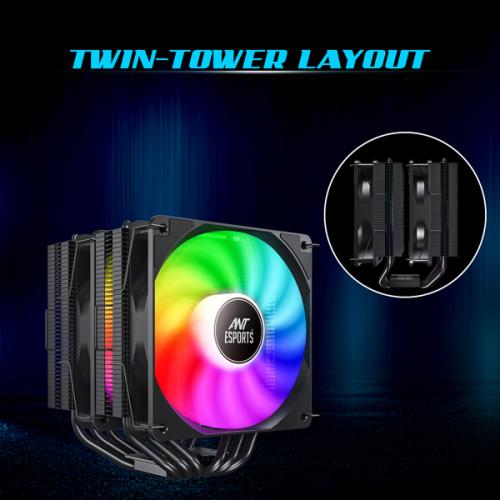 Ant Esports ICE-C621 ARGB 120mm Dual Tower CPU Air Cooler (Black)