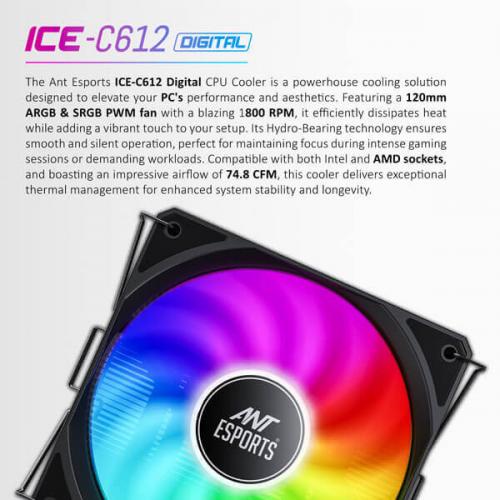 Ant Esports ICE-C612 Digital ARGB 120mm CPU Air Cooler