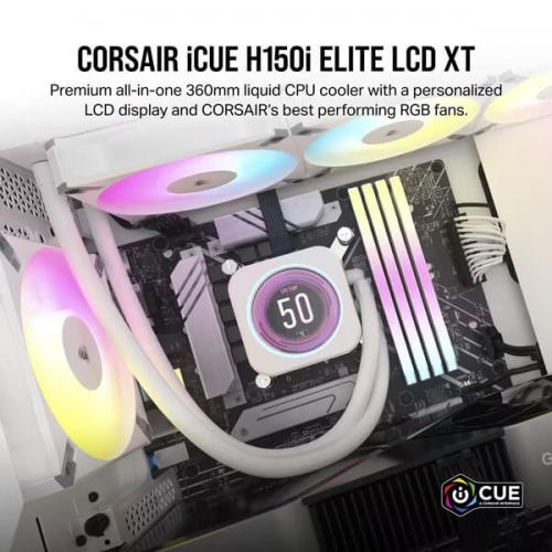 Corsair iCUE H150i Elite LCD XT Display 360mm RGB CPU Liquid Cooler (White)