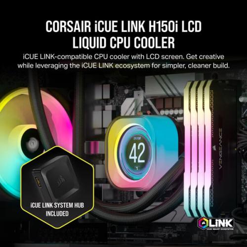 Corsair iCUE Link H150i LCD RGB 360mm CPU Liquid Cooler (Black)