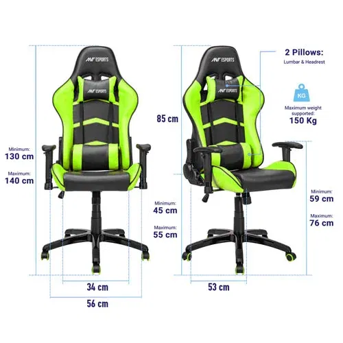 Ant Esports 9077 Ergonomic Black and Green Gaming Chair