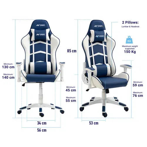 Ant Esports 9077 Ergonomic White and Blue Gaming Chair