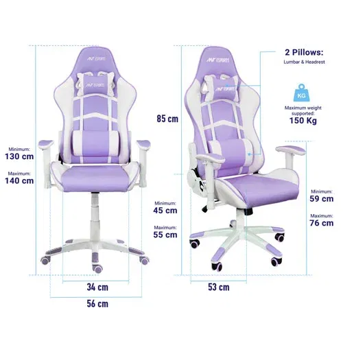 Ant Esports 9077 Ergonomic White and Purple Gaming Chair