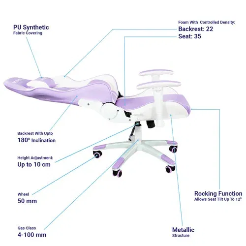 Ant Esports 9077 Ergonomic White and Purple Gaming Chair