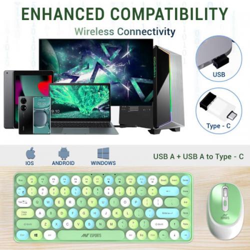 Ant Esports WKM33 Wireless Keyboard and Mouse Combo (Apple Green)