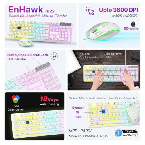 EVM EnHawk 7B23 Gaming Keyboard and Mouse Combo (White)