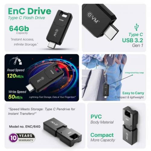 EVM ENC 64GB USB 3.2 Gen1 Type-C Pen Drive (Black)