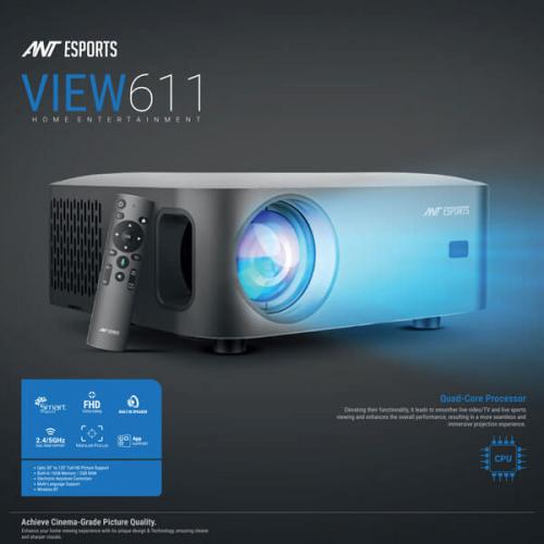 Ant Esports View 611 LED Smart Projector with Remote (Black)